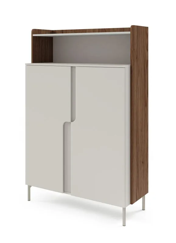 Chest of drawers | color: cashmere / Alba walnut | 2 hinged doors | 3 compartments | 103 x 42 x 160 cm | highboard | metal feet | push-to-open function