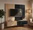 TV cabinet including wall panel | color: Cremona oak / black marble | ribbed front | push-to-open function | 148 x 35 x 160 cm | for living room
