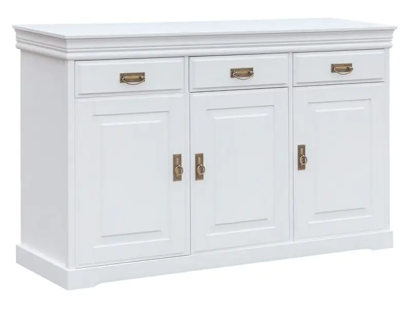Chest of drawers Jabron 01, solid pine wood wood wood wood wood wood, White lacquered - 88 x 140 x 43 cm (H x W x D)