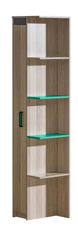 Children's room - Cupboard Marcel 05, Colour: Ash Turquoise / Grey / Brown - Measurements: 187 x 39 x 38 cm (h x w x d)