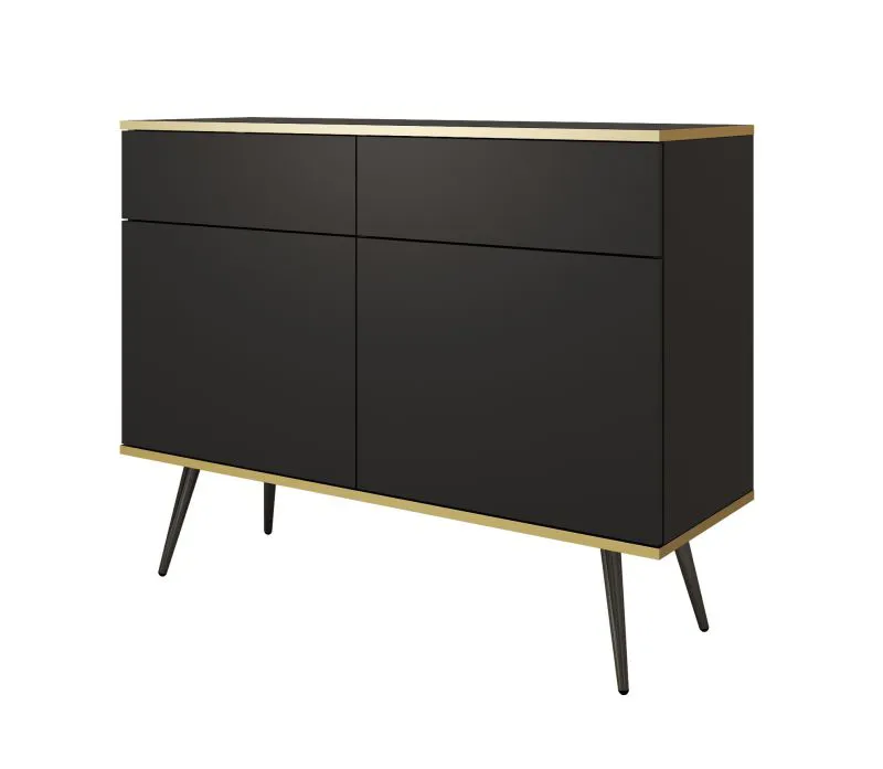 Elegant Black Chest of Drawers Horsham 65 | Four Compartments | Push-to-Open | Two Doors | ABS Edge Protection | Two Drawers | Black Legs