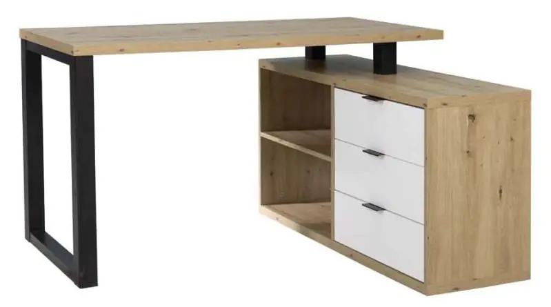Desk "Merosina" 03, Colour: Oak Artisan / Black / White - Measurements: 75 x 135 x 115 cm (H x W x D)