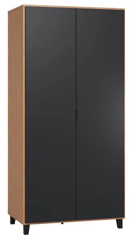 Leoncho 13 Hinged Door Wardrobe | Oak / Black | 195 x 93 x 57 cm | Soft Touch | LED Lighting