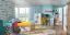 Children's room - Suspended rack / Wall shelf Fabian 12, Colour: Oak Light brown / White / Blue - 33 x 120 x 31 cm (h x w x d)