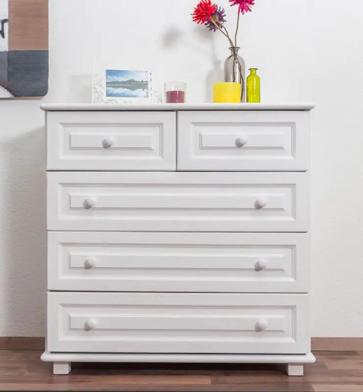  Chest of drawer pine solid wood painted white 013 - Dimensions 100 x 100 x 42 cm (H x W x D) 
