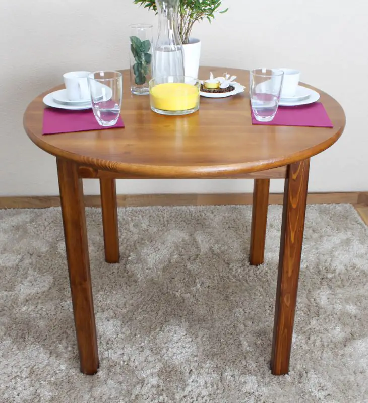 Round Dining Table 003, pine wood, solid, oak finish - H75 cm - Ø90 cm 
