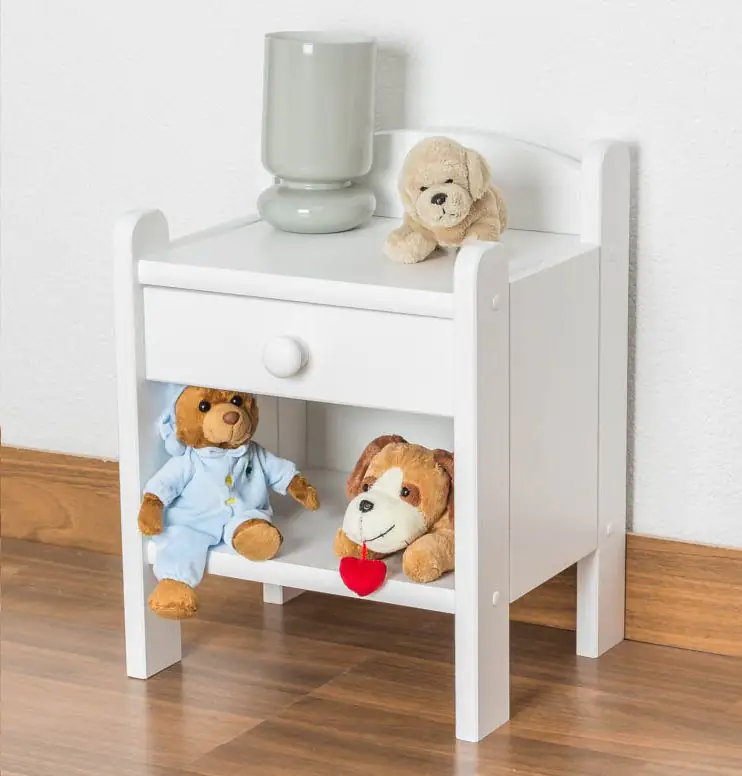 Bedside table solid pine wood, in a white paint finish Junco 132 - Dimensions 45 x 34 x 29 cm