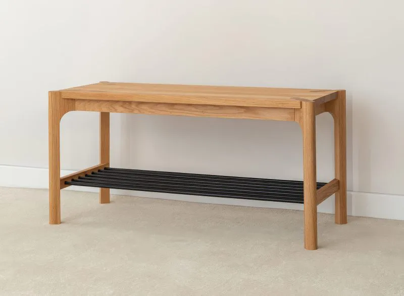 Shoe rack | solid wood | shoe bench | shelf with metal rungs | oiled oak | color: oak | 83 x 33 x 40 cm | Seille 06