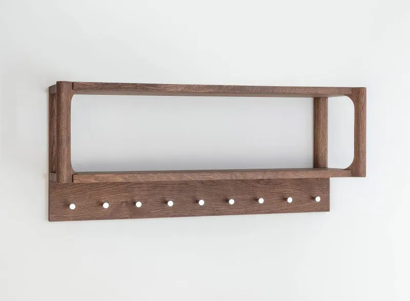 Wardrobe | color: Tabacco | 9 hooks | with shelf | solid wood | oiled oak | 83 x 22 x 36 cm | Seille 21