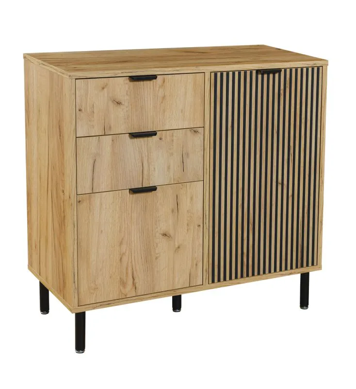 Narrow Chest of Drawers with Two Doors | Luanco 03 | Oak Gold Craft | Metal Handles & Legs | 88 x 87.8 x 40.5 cm | 2 Drawers | 3 Compartments