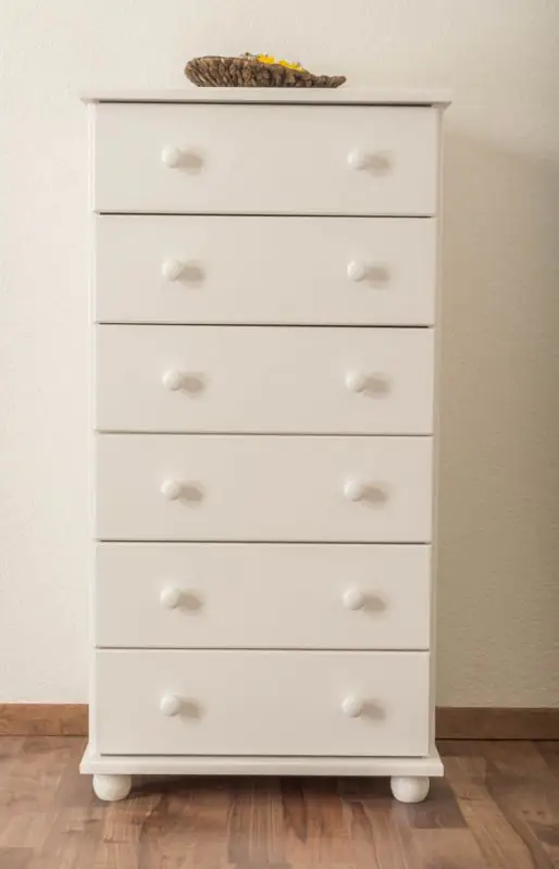 6 Drawer Chest Junco 135, solid pine wood, clearly varnished - H118 x W60 x D42 cm