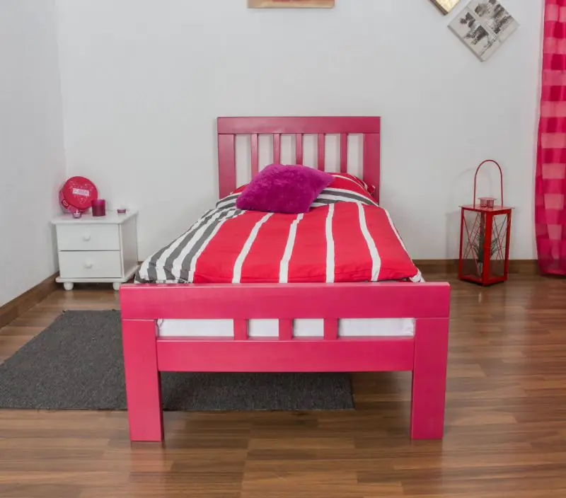 Children's bed / Kid bed "Easy Premium Line" K8, 90 x 200 cm solid beech wood, pink lacquered