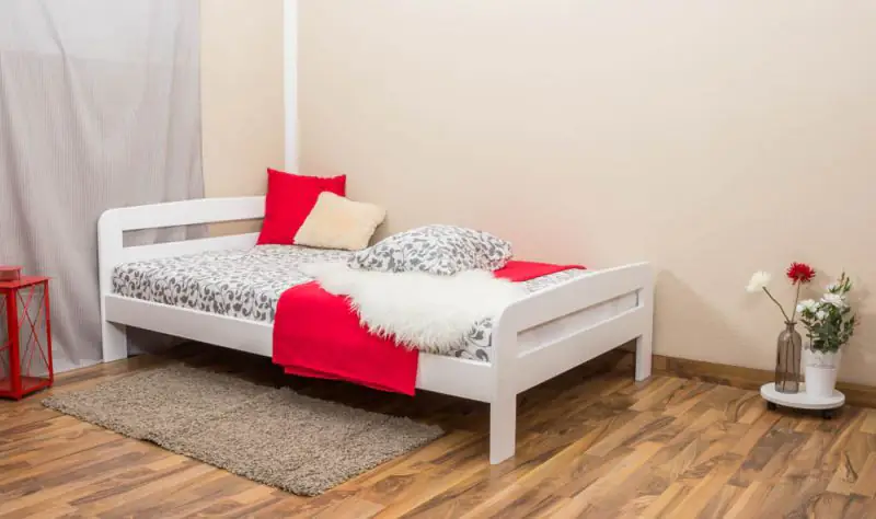 Single bed / Guest bed A6, solid pine wood, white finish, incl. slatted frame - 120 x 200 cm