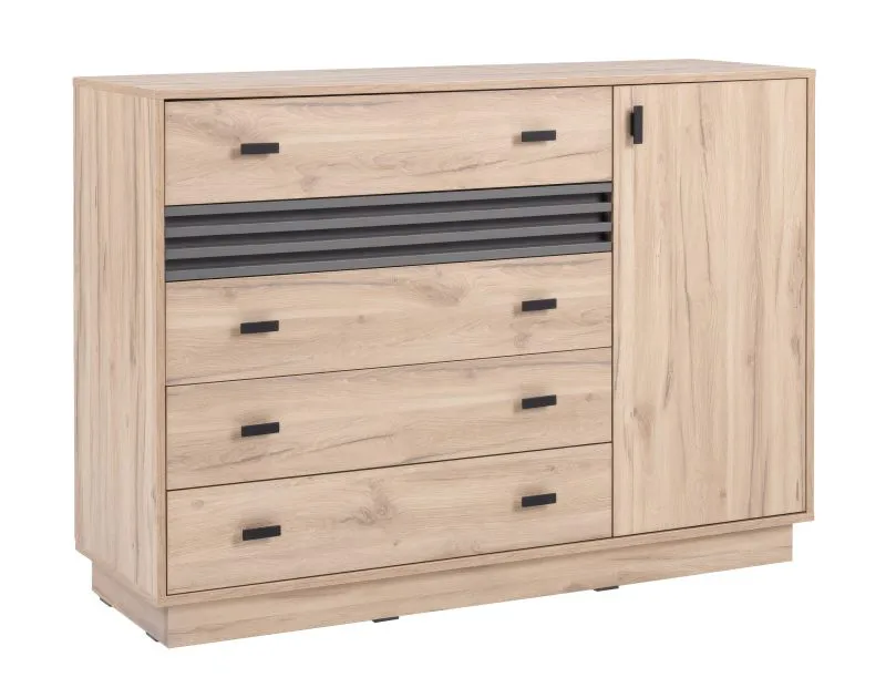 Niel 17 5-Drawer Chest, Color: Oak / Anthracite - Dimensions: 95 x 135 x 40 cm (H x W x D)