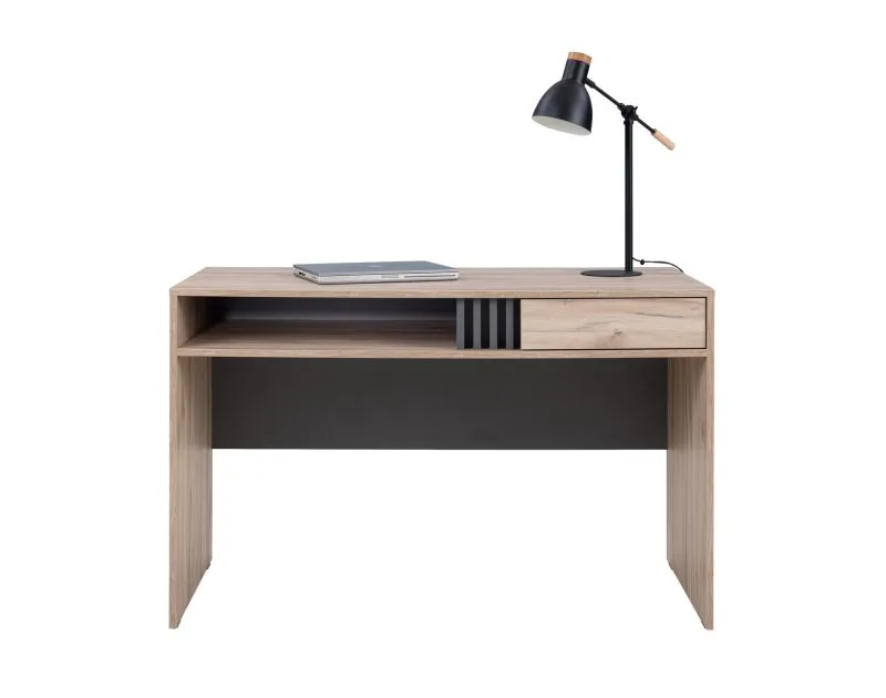 Simple Desk Niel 09 | Oak & Anthracite | 76 x 120 x 55 cm | Modern Laminated Finish | Drawer & Shelf