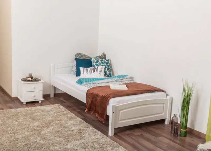 Single bed/guest bed pine solid wood white lacquered 80, incl. Slat grate - lying surface 100 x 200 cm