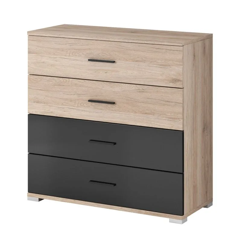 Chest of Drawers 93 x 90 x 42 cm | Oak & Black High Gloss | Troodos 04 | 4 Drawers | Scratch & Moisture Resistant Top