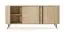 Chest of drawers | 2 sliding doors | color: Cremona oak | 3 drawers | push-to-open function | 196 x 40 x 82 cm | rounded sides | 4 compartments | ABS edges