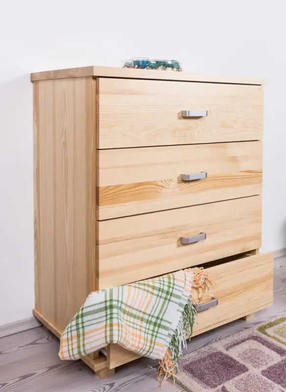 4 Drawer Chest Columba 12, solid pine wood, clearly varnished - H101 x W80 x D50 cm