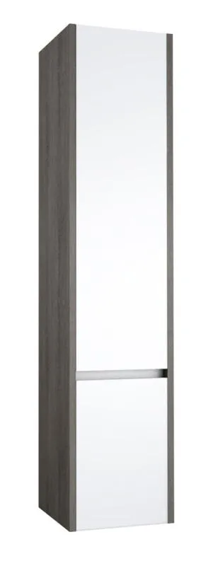 Bathroom - Tall cabinet Kolkata 90, Colour: White Glossy / Ash Grey - 160 x 35 x 35 cm (h x w x d)