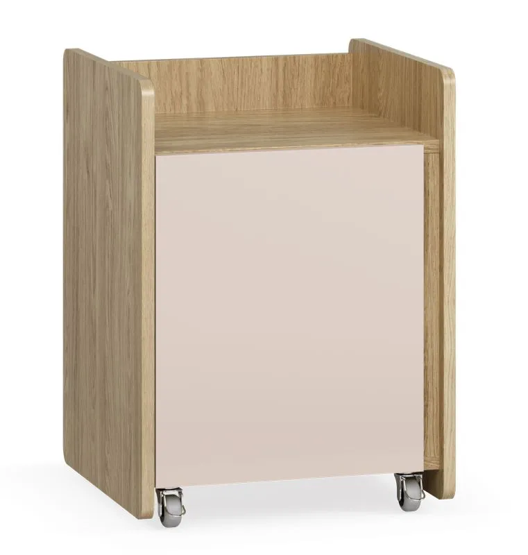 Mobile Pedestal Oak/Beige | 1 Revolving Door | 40 x 40 x 55 cm | 2 Compartments | 4 Castors with Brakes | Soft-Close | Lockable