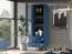 Display case Kumpula 01, Colour: dark blue - measurements: 190 x 55 x 40 cm (h x w x d), with 1 door, 2 drawers and 4 shelves