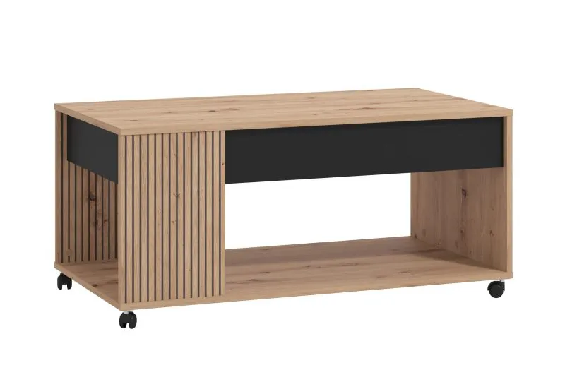 Coffee Table with Drawer Zvesdara 07 | Artisan Oak & Black | 4 Castors | 46 x 101 x 55 cm | Stylish Living Room Accent