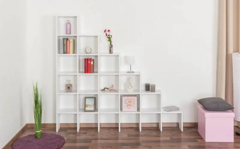 Shelf "Easy Furniture" S17, solid beech wood, solid White lacquered - 168 x 182 x 20 cm (H x W x D)