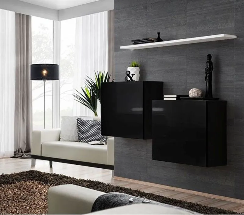 Set of 2 Wall Cabinets with Shelf Balestrand 326 | Black/White | 110 x 130 x 30 cm | Push-to-Open