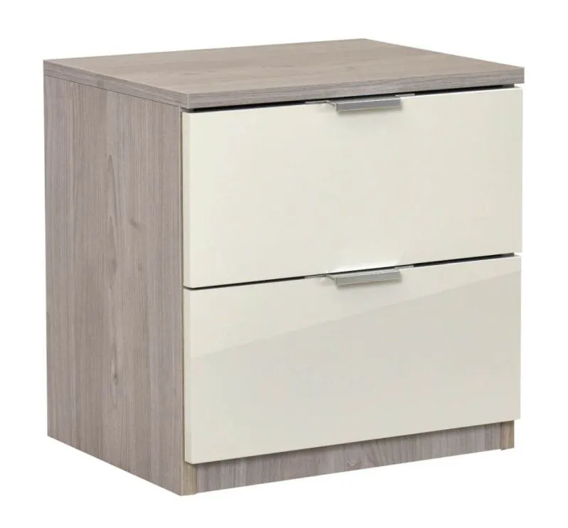 Bedside Table Sabadell 22 | Oak / Beige High Gloss | 2 Drawers | 47 x 45 x 38 cm
