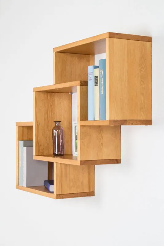 Wall Shelf Solid Pine Alder Finish Junco 289 | 66 x 88 x 20 cm | Modern Hanging Storage