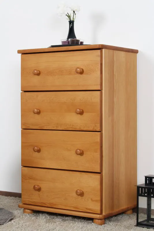 Solid Pine Wood Dresser | Alder Finish | Junco 145 | 100 x 60 x 42 cm | 4 Spacious Drawers