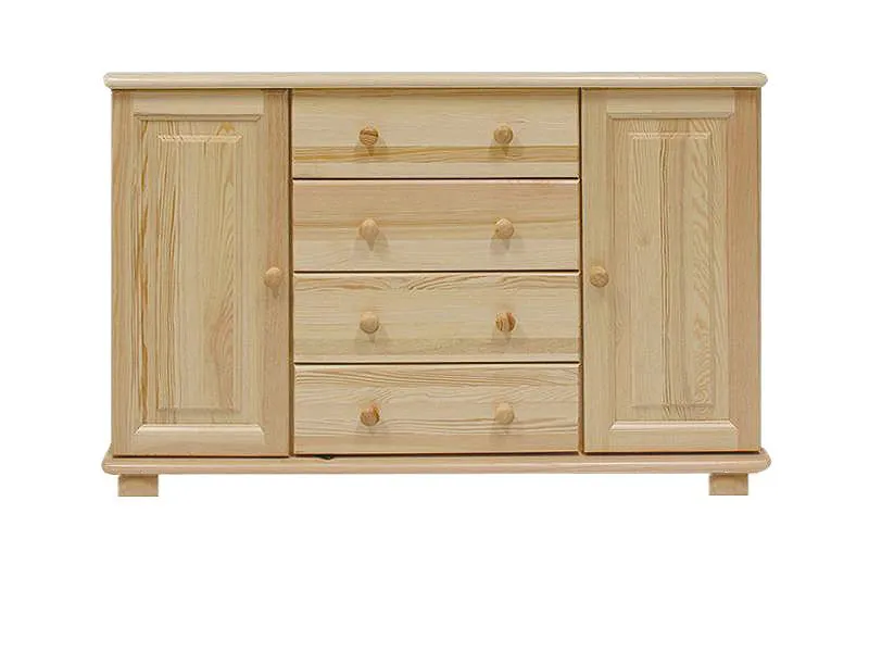 Sideboard 038, 4 drawer, 2 door, solid pine wood, clearly varnished - 78H x 118W x 47D cm