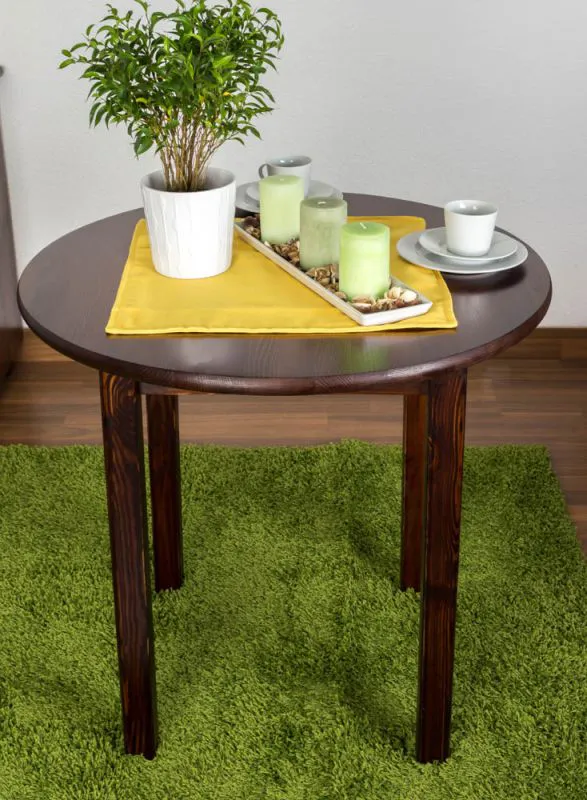 Solid Pine Round Table | Walnut Color 003 | 80 cm Diameter | Modern Design | Durable Craftsmanship