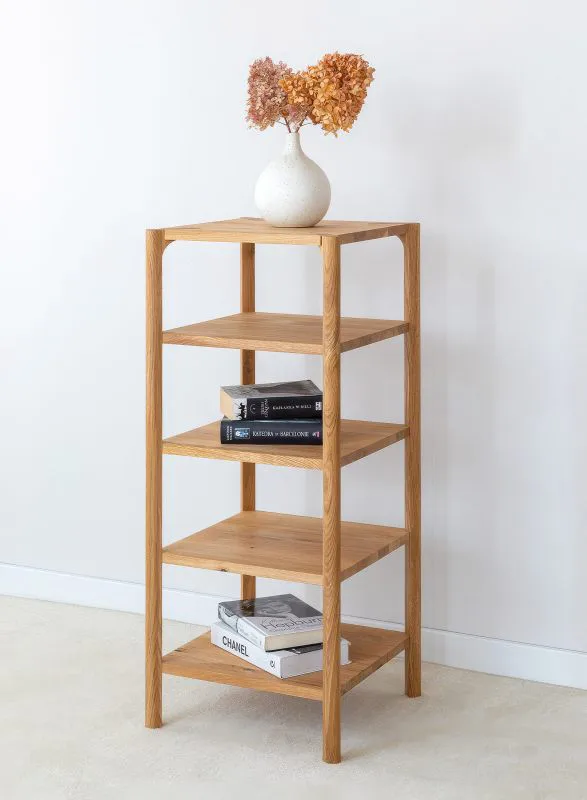 Shelf | solid wood | 4 compartments | oiled oak | color: oak | 43 x 43 x 100 cm | Seille 08
