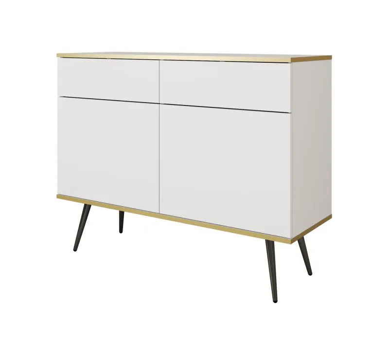 Small Chest of Drawers Horsham 61 | White | 2 Drawers | 2 Doors | Push-to-Open | ABS Edge | Four Compartments | Black Legs
