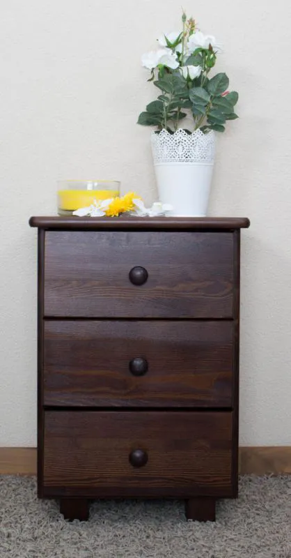 Bedside Chest of Drawers Solid Pine Walnut 006 | 3 Drawers | 60 x 43 x 33 cm | Modern Design