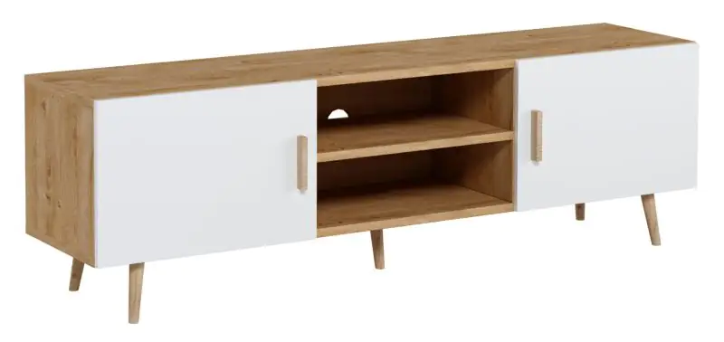TV base cabinet Hohgant 06, Colour: Oak / White - 55 x 180 x 42 cm (H x W x D)