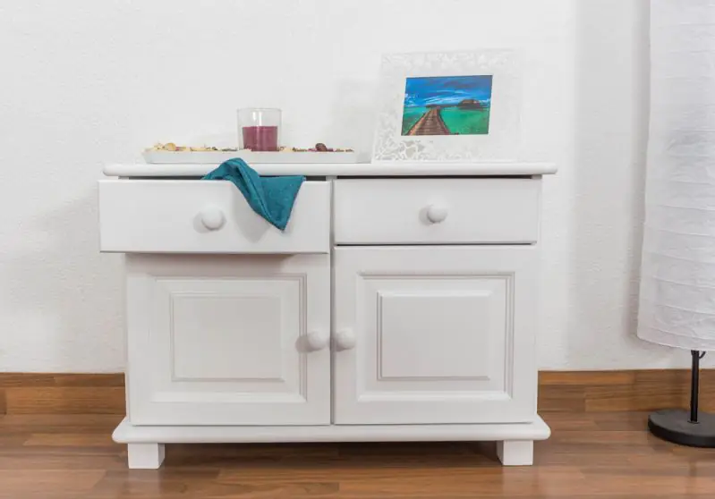 2 Door, 2 Drawer Sideboard 025, solid pine wood, white finish - H55 x W80 x D35 cm 
