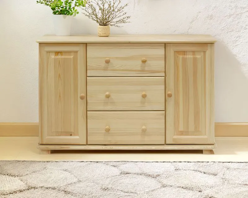 Chest of Drawers Solid Pine Wood Natural 045 | 3 Drawers & 4 Compartments | 78 x 118 x 42 cm | Modern Storage