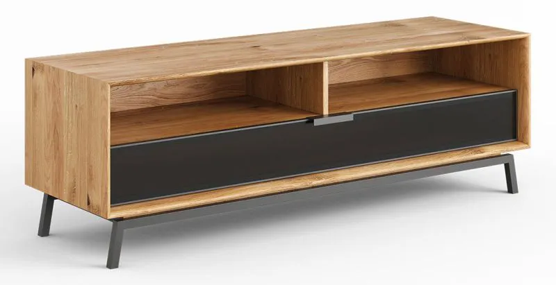 TV Base Cabinet Salleron 05 | Solid Oiled Wild Oak | Natural/Black | 54 x 160 x 50 cm | Modern Design