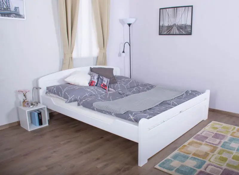 Double bed "Easy Premium Line" K5, incl. 1 cover panel 180 x 200 cm solid beech wood White lacquered