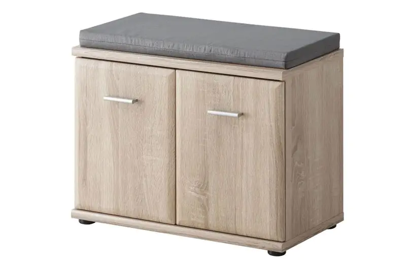 Bench / shoe cabinet with seat cushion Bratteli 14, color: oak Sonoma - dimensions: 53 x 60 x 32 cm (H x W x D)