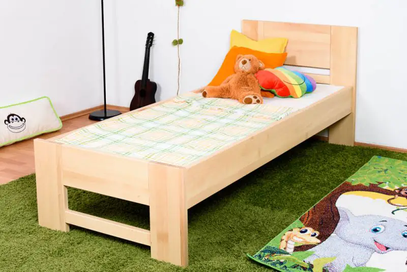 Children's bed / Teen bed solid, natural beech wood 111, including slatted frame - Measurements 80 x 200 cm
