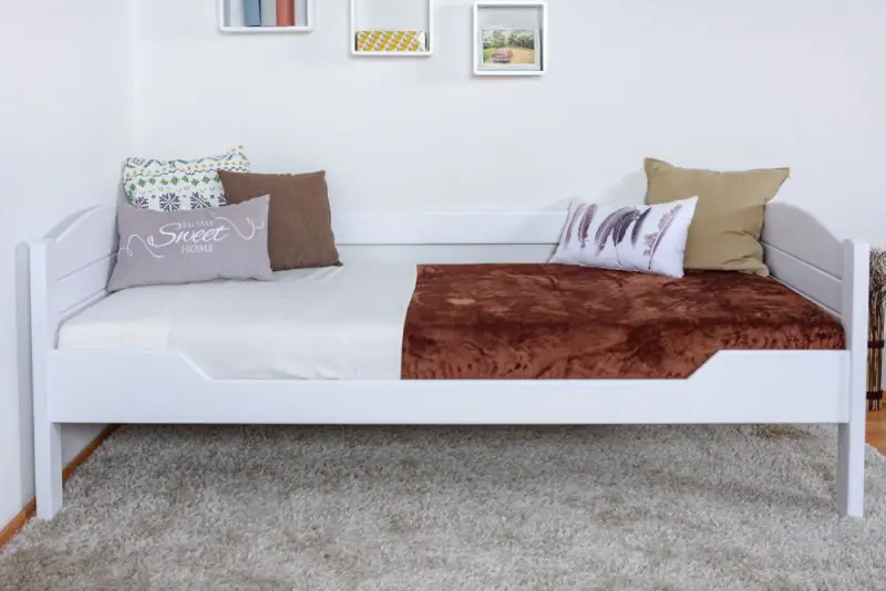Single / guest bed ' Easy Premium Line ® ' K1/s Voll, 90 x 200 cm solid beech wood white lacquered 