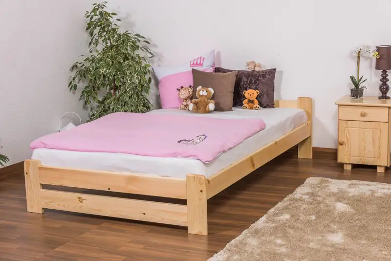 Children's bed / Youth bed A9, solid pine wood, clearly varnished, incl. slatted frame - 120 x 200 cm 