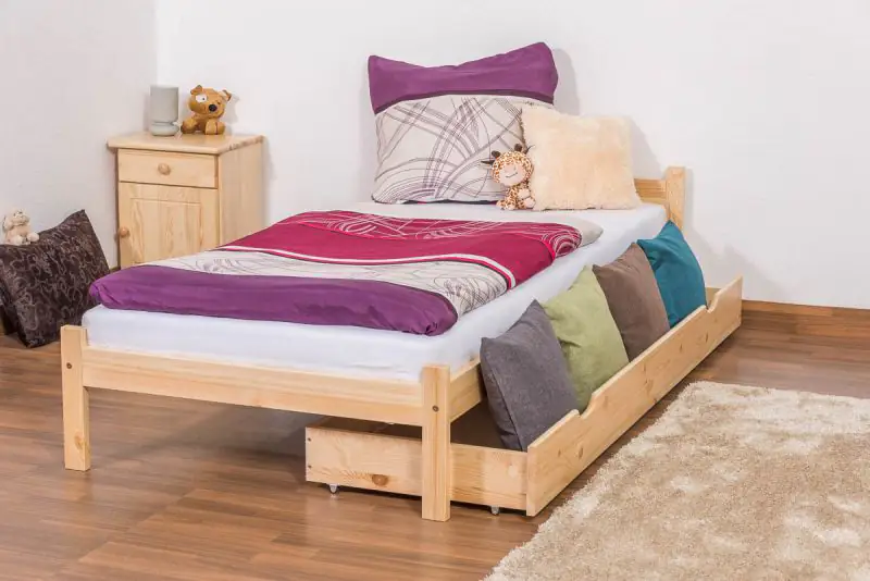 Children's bed / Youth bed solid A14, solid pine wood, clearly varnished, incl. slatted frame - 90 x 200 cm 