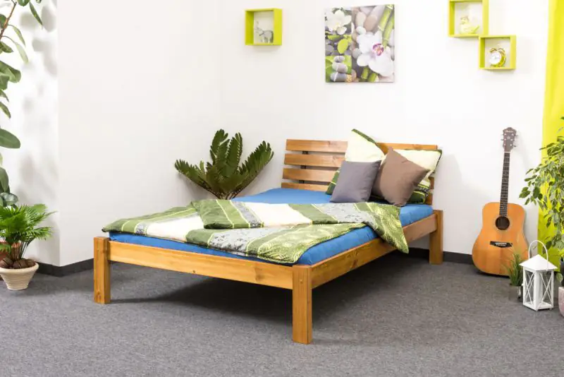 Single bed/guest bed solid pine wood oak paints A3, including slatted grate - Dimensions 140 x 200 cm
