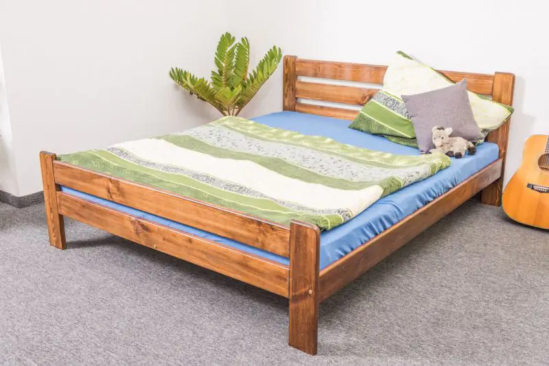 Teenage bed solid, pine wood nut colored A23, including slatted frame - Measurements 160 x 200 cm