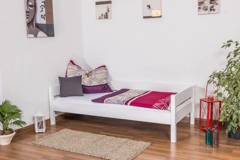 Single bed Benedikt, solid beech wood, white painted, incl. slatted frame - 90 x 200 cm